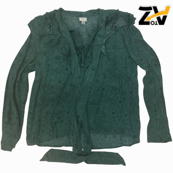 Women's Paisley Print Ruffle Long Sleeve Dramatic Blouse Size S - Picture 1 of 9